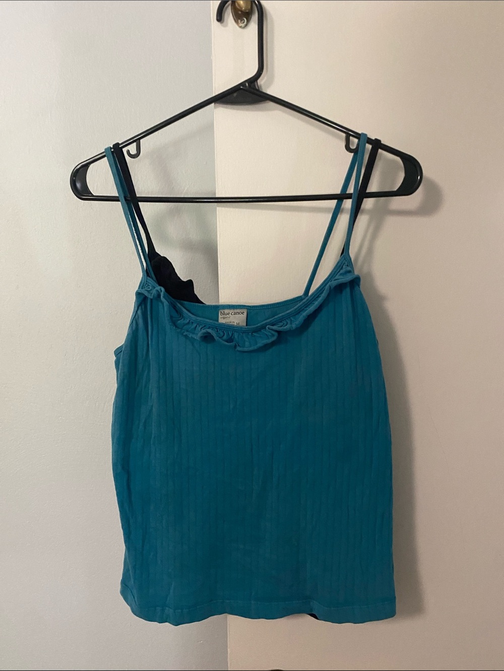 Pair of Teal and Black Organic Cotton Ribbed Spaghetti Strap Tank Tops